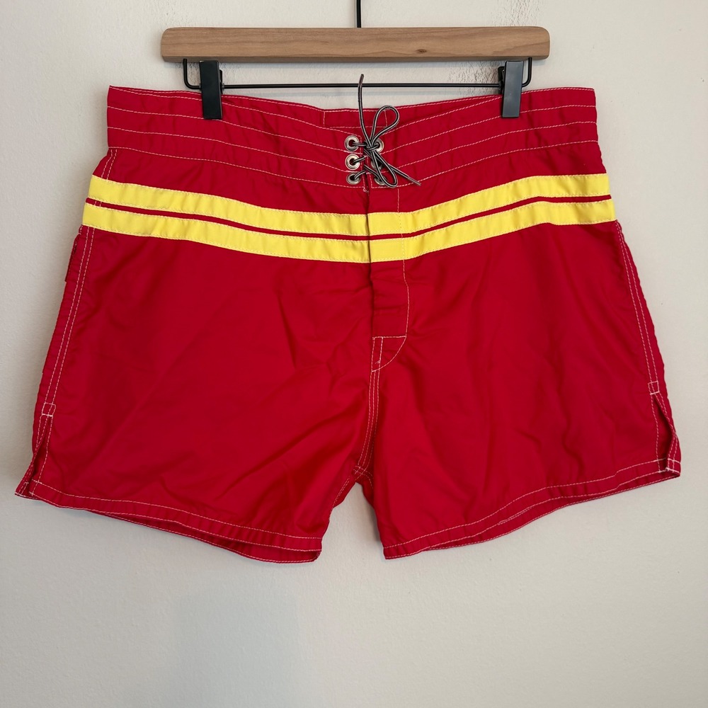 Birdwell Britches nylon board shorts 35 red yellow stripe beach resort outdoor
